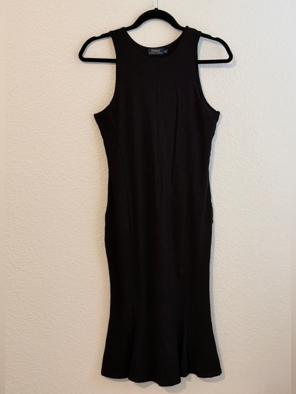 Polo by Ralph Lauren Black Sleeveless Jersey Dress with Flared Hem Size Med
